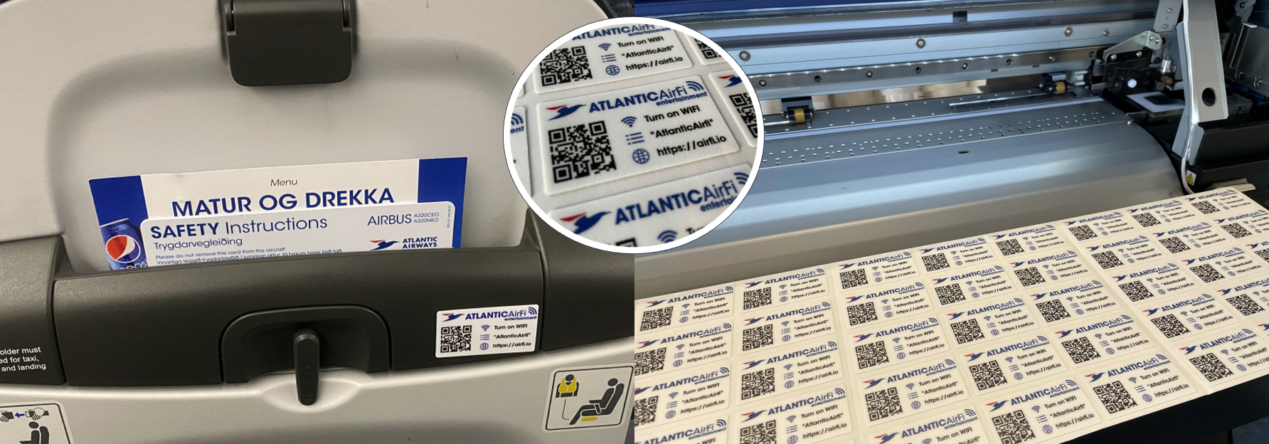 Illustration for: Aircraft cabin QR Code stickers with high adhesive solution