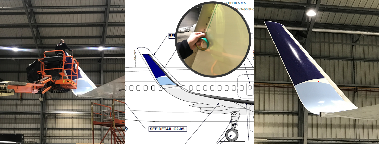 Illustration for: Aircraft winglets branded with innovative adhesive film